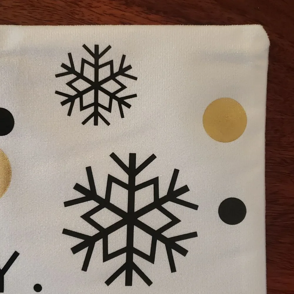 Contemporary Christmas Pillow Cover • Snowflake Polkadot Black Silver Gold Glam